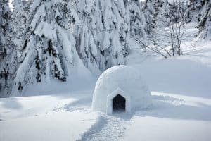 Real snow igloo house in the winter Carpathian mountains
